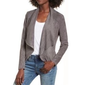 BLANKNYC GRAY FAUX SUEDE DRAPE FRONT MOTO JACKET Medium